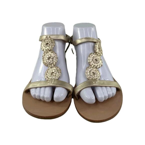 Jack Rogers Women's Navajo Metallic Gold Sandals US 9 M T-Strap Flat Shoes - Picture 1 of 11